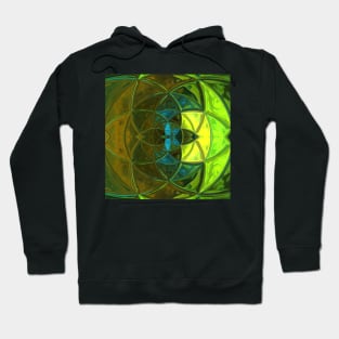 Mosaic Kaleidoscope Flower Green Orange and Blue Hoodie